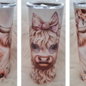 Highland Cow with Glasses 20oz Stainless Steel Tumbler
