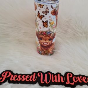 Highland Cow & Butterflies 20oz Stainless Steel Tumbler