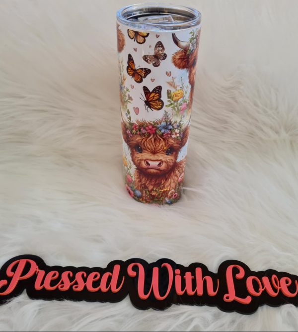 Highland Cow & Butterflies 20oz Stainless Steel Tumbler